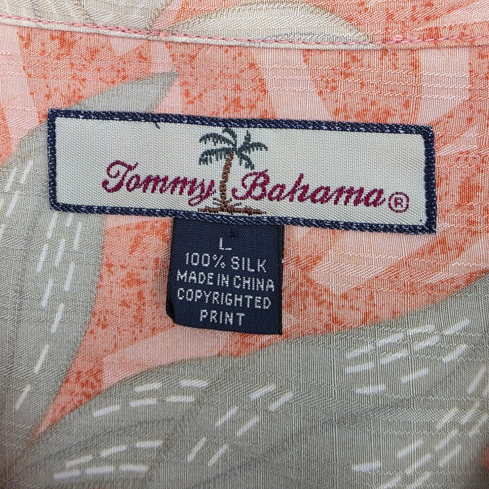 Tommy Bahama Silk Camp Shirt Mens Large Orange Tropical Leaf Print Short Sleeve - Picture 4 of 6